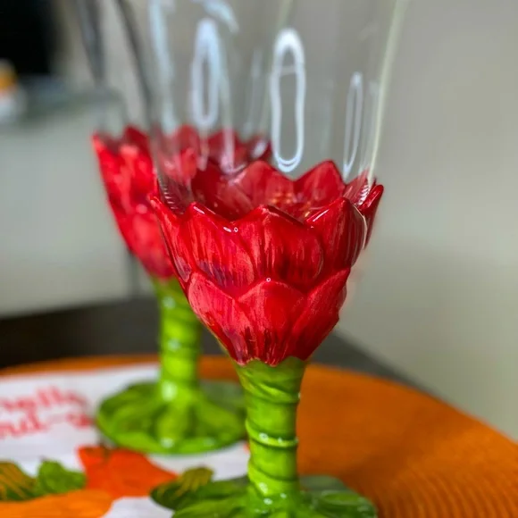 222 fifth, Dahlia Water Glasses/Goblets, Ceramic & Glass, Set of 2 - Picture 2 of 13